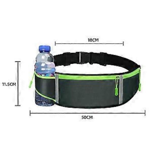Midjeveske med 3 glidelåser, refleksstripe, flaskeholder, unisex handsfree løpebelte (grå)