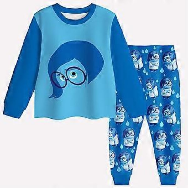 Barnens Inside Out 2 Pyjamas Sadness Cosplay Kostym Långärmad T-shirt Byxor Set Sovkläder Nattkläder Pjs Outfits (6-7 år)