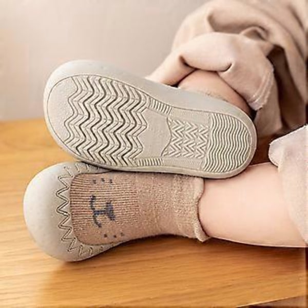 Babysockskor Spädbarn Söta Tecknade Barn Pojkskor Mjuk Gummisula Barn Golvskor BeBe Tossor Småbarn Flickor Första Steg (B-Khaki 12-18 månader)
