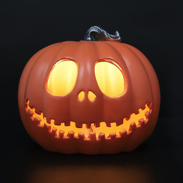 Expressiv pumpa prydnad Halloween pumpa LED-ljus dekoration (batterier ingår ej) orange