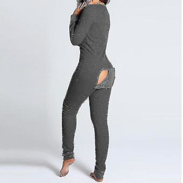 Lingeri Jumpsuit med Bagflap til Kvinder Onesie Pyjamas Bagpå Knapper Bodycon Nattøj Voksne Onesies Combinaison Pyjama Femme-yky Xxxl A