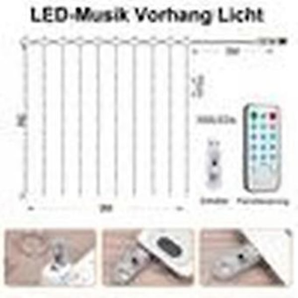 3X3M 300 LED Valoverho 8 Valotilaa Musiikki USB Valosarja Sisä- ja Ulkokäyttöön Joulu Koristelu Kaukosäätimellä, Monivärinen