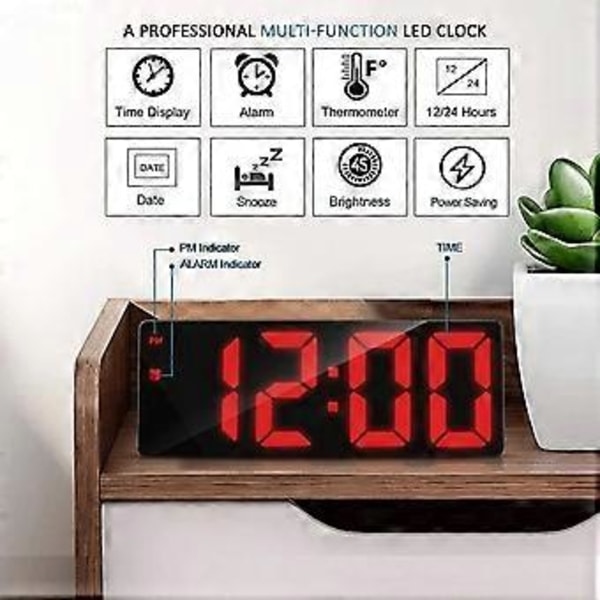 Digitalt Vækkeur, LED Vækkeur til Soveværelse, Elektronisk LED Bordur