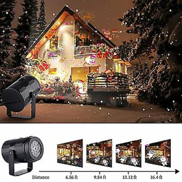 Julelys med LED-projeksjon 16 Julerutiner Laserlys Projektorlampe (EU-plugg)