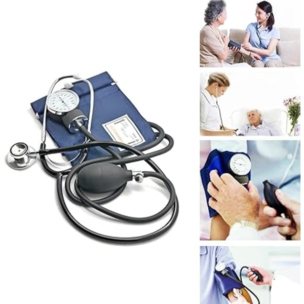 Blå sort aneroid sphygmomanometer med dobbelt stetoskop manuelt armblodtryksmåler taske til akut service læge konsultation