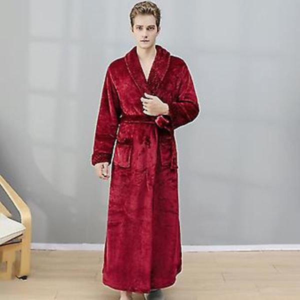 Män Kvinnor Vinter Dressing Gown Badrock Varm Tjock Fleece Robes Loungewear (XL Burgunder Män)