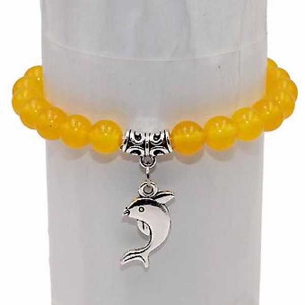 Engros Naturstenperler Delfin Tigerøje Agater Mala Perler Armbånd Bangles Charm Til Kvinder Mænd Yoga Armbånd Femme Gave (Gul Jade)