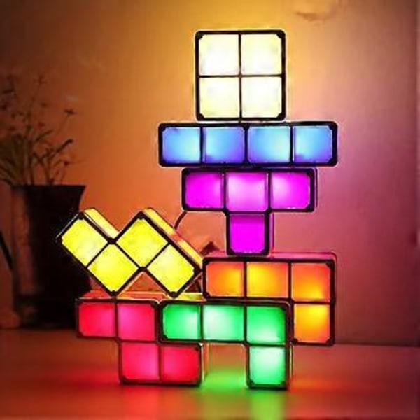 Firkantet LED Nattlampe, 7 Farger/STK 3D Puslespill Nattlampe, Induksjon Sammenkoblingsbar Bordlampe, DIY Tangram Lysblokker Puslespill Lampe (EU Plugg)