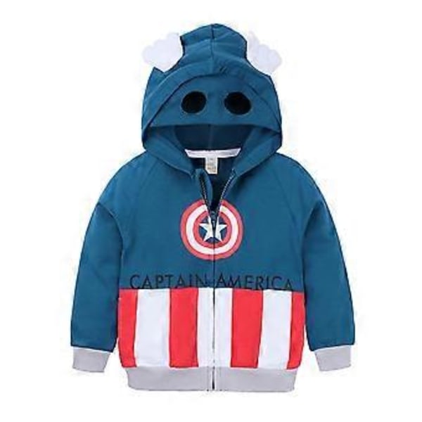Børnejakke til drenge Spiderman Captain America Batman DC lynlås hættetrøje jakke (2-3 år American Captain)