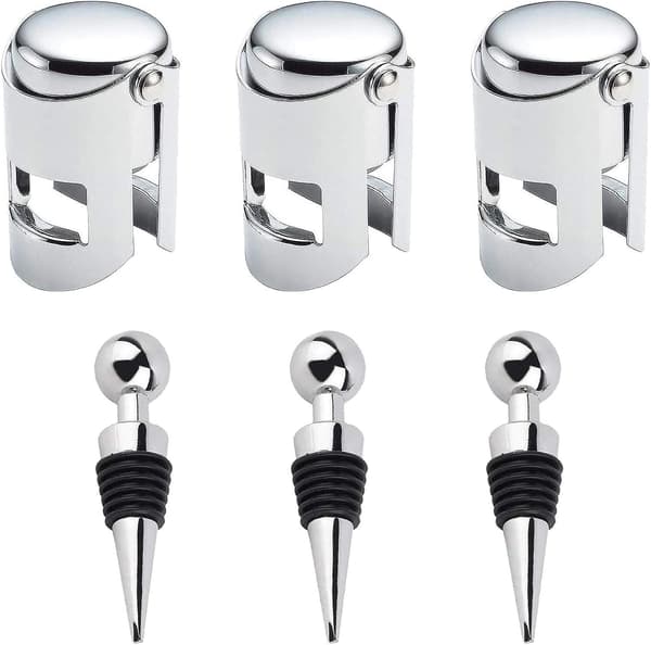 6 kappaletta pullon sulkijaa, 3 kappaletta viinisulkijaa, 3 kappaletta Stainl