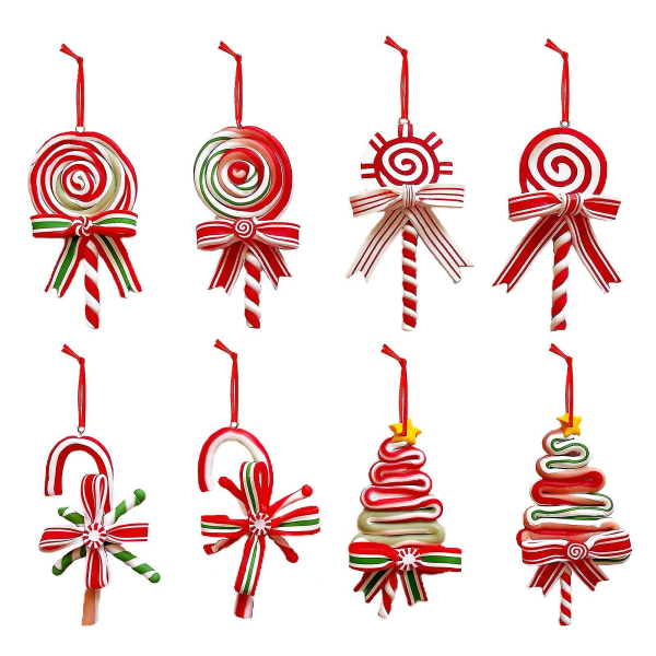 (8pcs) Christmas Decoration Soft Pottery Pendant Christmas Lollipop Cane Christmas Tree