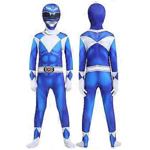 Mighty Morphin Power Rangers Cosplay Kostym Jumpsuit Bodysuit Party Maskerad Set för Män Kvinnor (140 Blå)