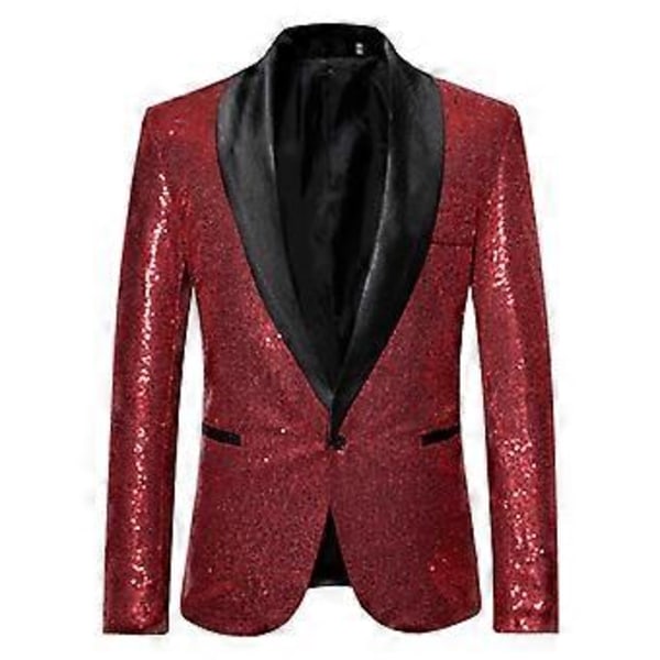Herre Mode Jakkesæt Paillet Casual Blazer Bryllupsfest Jakkesæt Jakke Flere Størrelser Tilgængelige (L Vinrød)