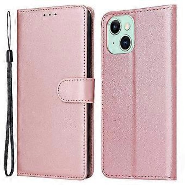 Mobilskal Plånbok i PU-läder med Ställ för iPhone 15 Plus (Roséguld)