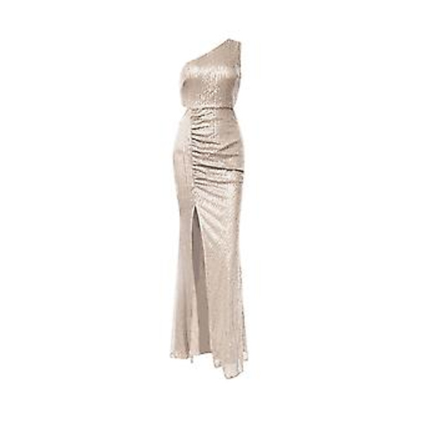 Vit En-axlad Lång Sekvensdress i Mermaid-Stil för Kvinnor (M Champagne)