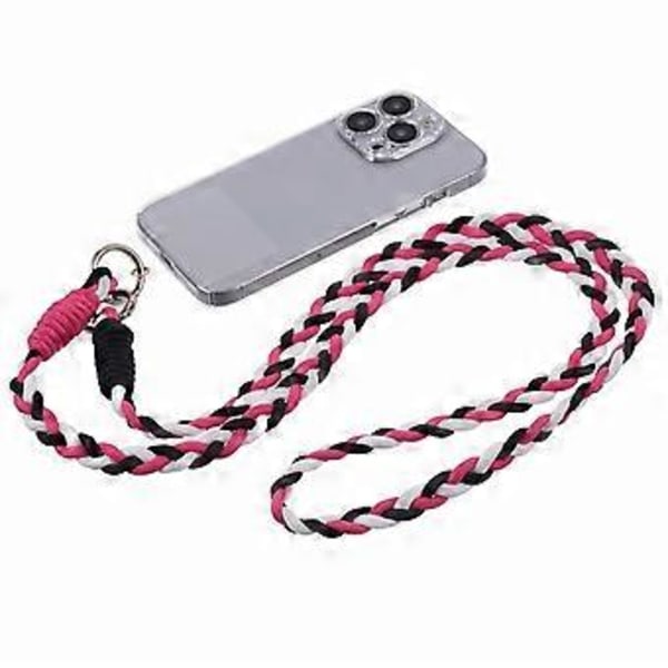 A5 Style 60cm Telefon Crossbody Lanyard Vævet Polyester Skulderrem Telefon Charms med Patch (Rose Sort)