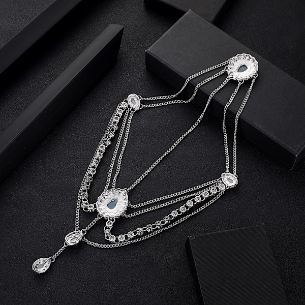 Cosplay pannband panna kristall strass pannband kedja lager strass ihålig hår accessoarer silver