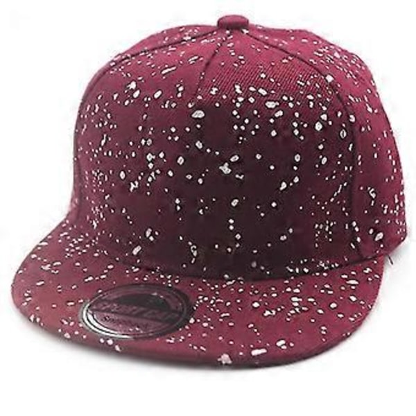 Justerbar Snapback Keps För Barn Pojkar Flickor, Unisex Hip Hop Stänkfärg Baseballkeps Platt Skärm Hattar (Vinröd)