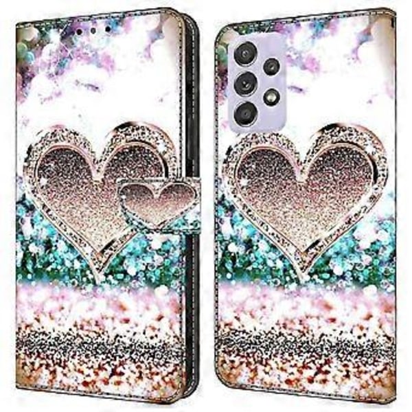 Lommeboketui til Samsung Galaxy A52 4G/5G/A52s 5G, PU-skinnstativ 3D-mønstertrykk telefondeksel (Rosa Diamant Hjerte)