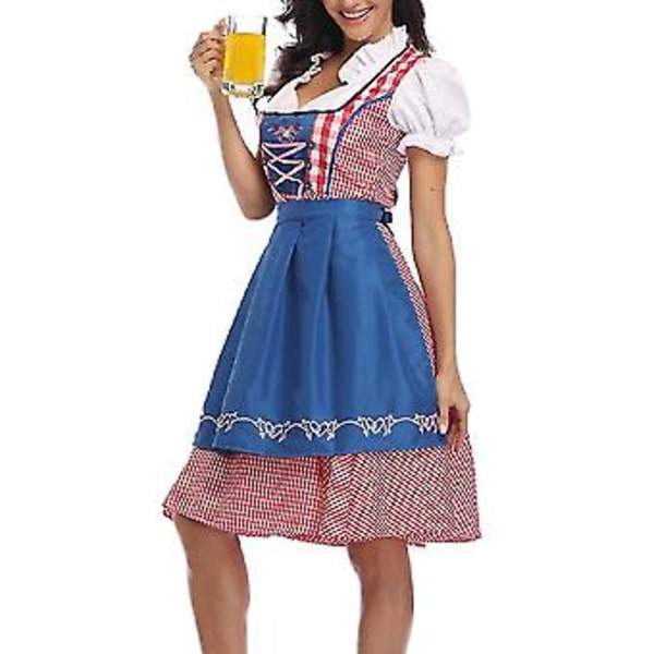 Uusi naisten saksalainen Oktoberfest-asu, perinteinen baijerilainen olut-Fraulein-karnevaali-palvelijan mekkoasu (XXL sininen)
