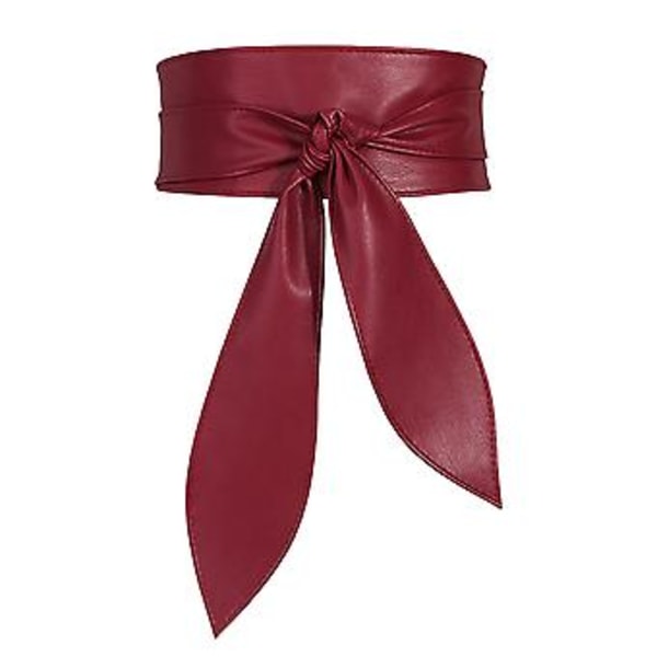 Dammode Obi-bälte Wrap Bred Cinch Damklänning Solid Färg PU Läder Midjebälte (Vinröd)