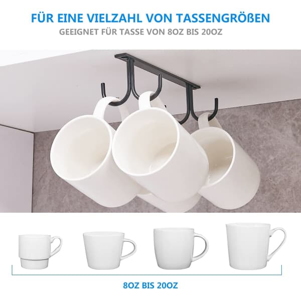 Koppholder under skapet, kaffekoppholder, 12 koppkroker under