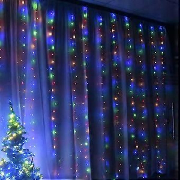 SZTXJ Fönstergardin Ljusslingor, 3m x 3m, 300 LED Fairy Starry Lights USB-driven Fjärrkontroll och Timer Vattenfall Ljusslingor för Festdekoration