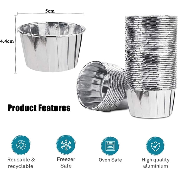 50 Pieces Aluminum Foil Baking Cups, Cupcake Cases, Mini Cupcake