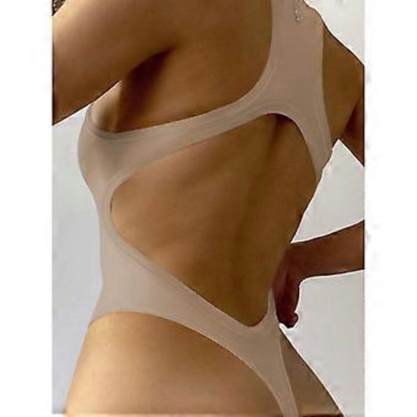 Ærmeløs U-hals Body med Hult Ryg Kvinder Elegant Ren Farve Slim Fit Rib Strikket Body til Fest (L Abrikos)
