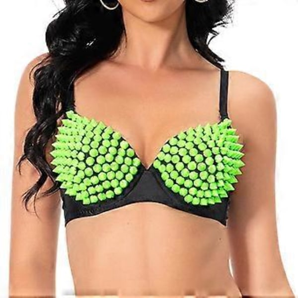 Nithäftad Korsett Handgjort Underkläder Lyx Push up BH för Klubbdamer Flickor Show (L Fluorescerande Grön)