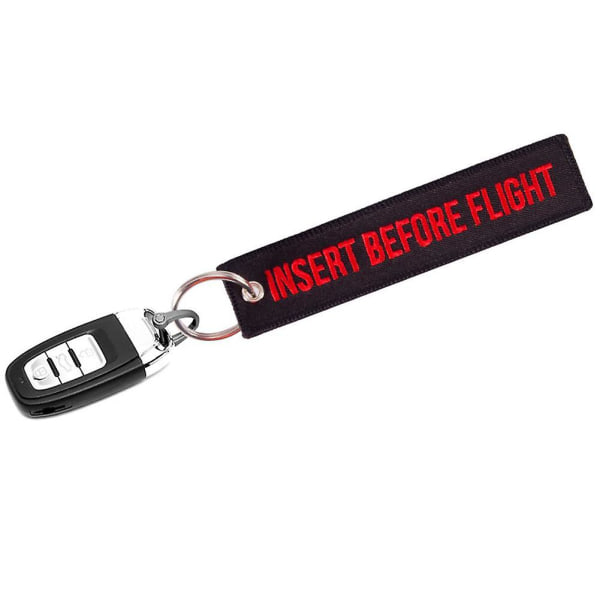 Merryso Insert Before Flight Print Embroidery Tag Keychain Key Ring Chain Pendant Gift White Base Black Letter