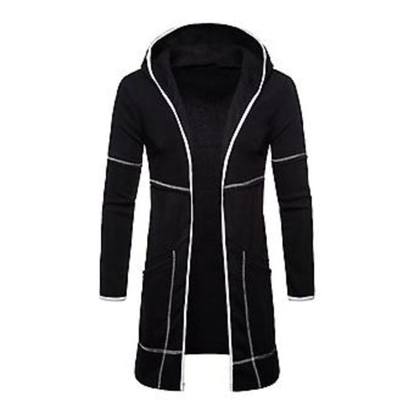 Hættetrøje Langærmet Mænds Jakke Efterår Vinter Vindtæt Ensfarvet Lommer Cardigan Jakke Yderbeklædning (2XL Sort)