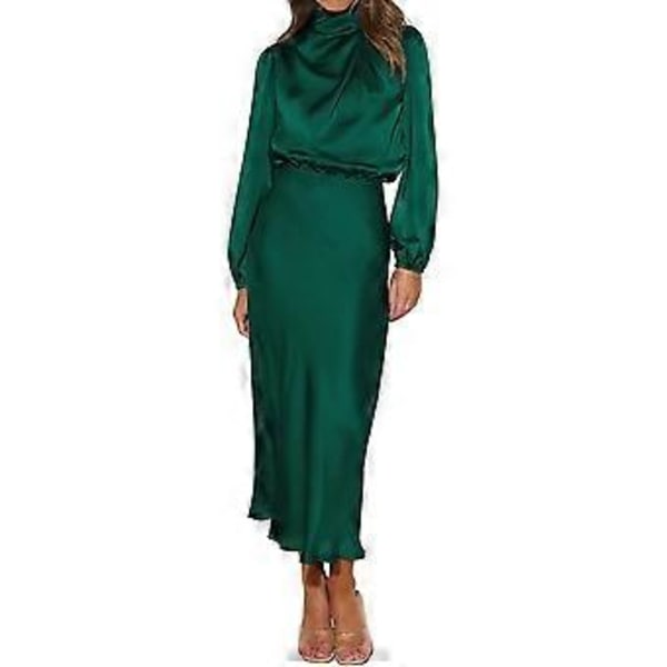 Aftonklänningar Eleganta för Bröllop Dam Satin Klänning Långärmad Elastisk Midja Bröllop Formell Bröllopsgäst Cocktailklänning Balklänning Festklänning Max
