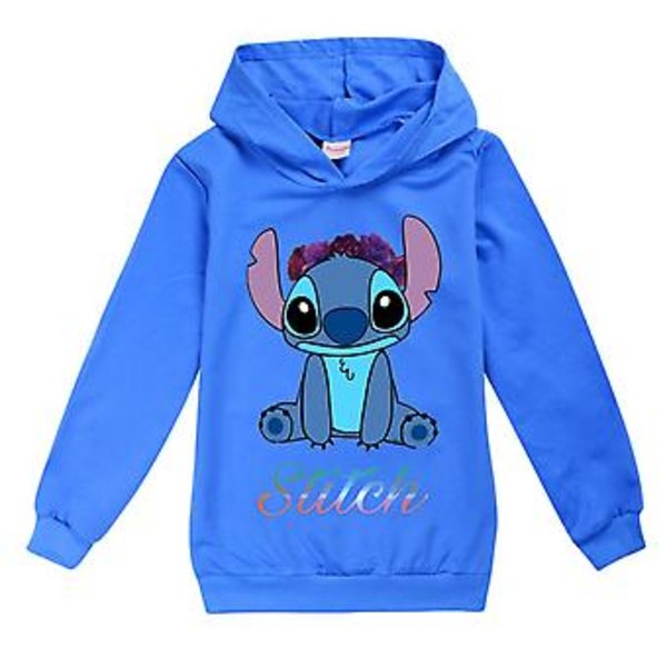 Barn Pojkar Flickor Stitch Tryckt Långärmad Huvtröja Casual Huvtröja Toppar (11-12 År Djupblå)