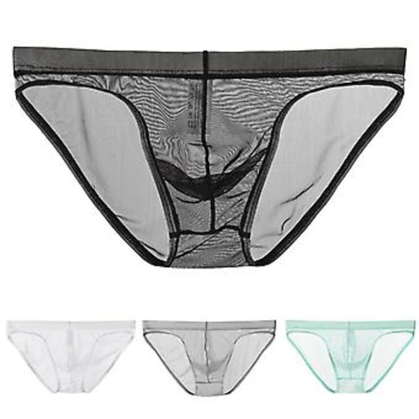 Fianao Lavt Liv U Konveks Mænds Trusser Sexy Transparent Net Garn Undertøj Daglig Brug (L Sort)