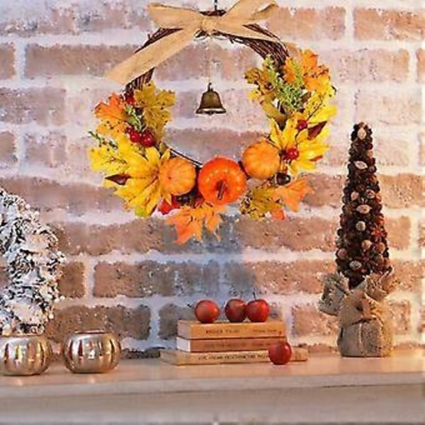 Thanksgiving Krans med Holdbar Vinstokbase, Realistisk Guirlande til Indendørs Udendørs Indretning, Forbedrer Festlig Atmosfære med Multilagsdesign