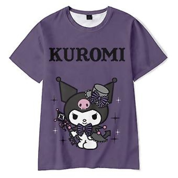 2023 Kuromi Anime Tryckt T-shirt för Kvinnor och Tonåringar, Kortärmad, Rundhalsad, Harajuku Streetwear (S)