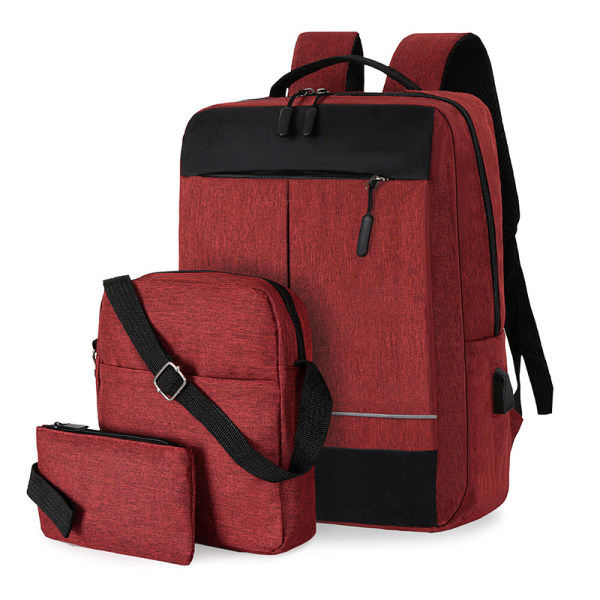 Tredelad ryggsäck USB-laddning med stor kapacitet Business Casual Oxford-tyg datorryggsäck för män Röd