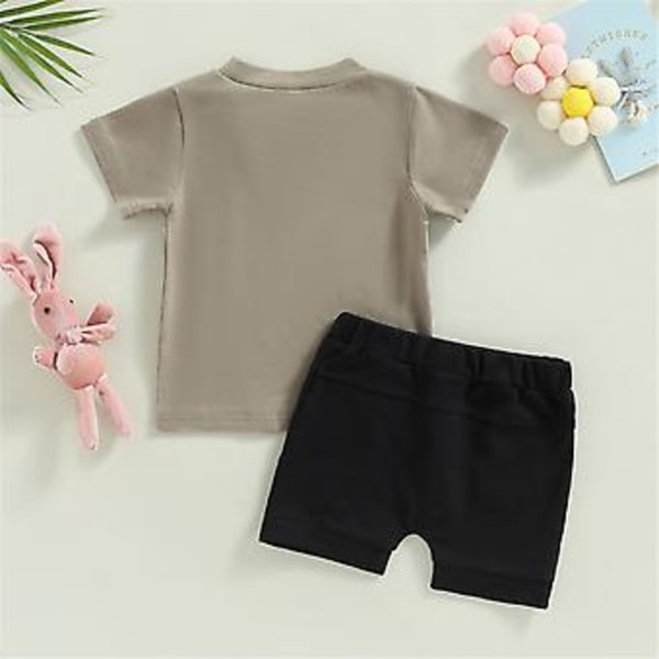 0-3 år Nyfödd Babypojke Påskkläder Kortärmad Bokstavstryckt T-shirt Toppar och Shorts Påsk Vår Sommar Casual Kläder Set (2-3 år)