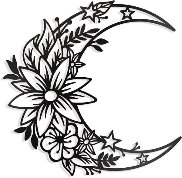 Måne Metall Blomsterkunst Dekor - Svart Boho Stor Blomstermåne og St
