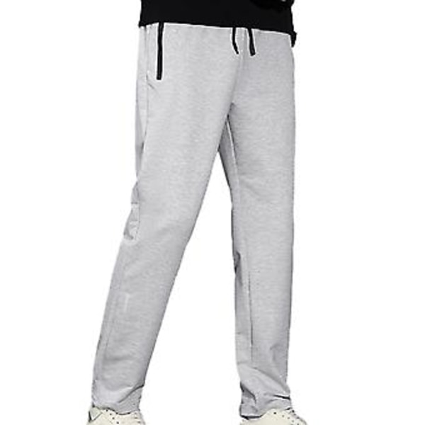 Män Vinterbyxor Mjuka Tjocka Elastisk Midja Enfärgad Lös Rak Byxor Med Snodd Fickor Casual Sportbyxor Män Höst Sweatpants (XL Ljusgrå)