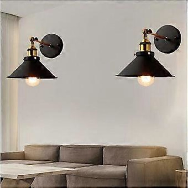 Industriell Vägglampa Vintage E27 26cm Justerbar Vägglampa 2-i-1 Taklampa Svart