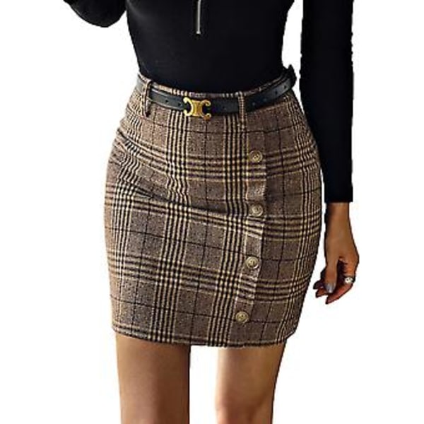 Dame Plaid Skjørt Høj Talje Bæltet Bodycon Mini Skjørt S-2xl S