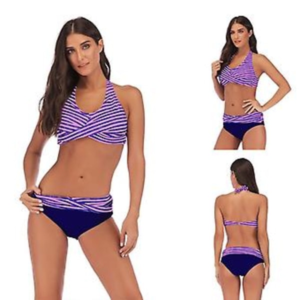 Tjejers baddräkt delad bikini sexig strand damernas badkläder L Blå