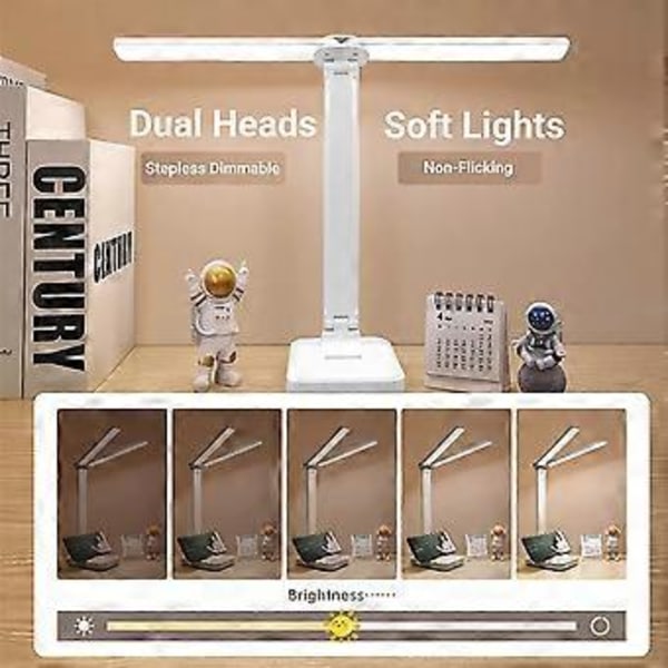 Uppladdningsbar skrivbordslampa med ögonskyddsbelysning, multifunktionell LED-lampa som säkerställer mjukt ljus för dina ögon och arbetsmiljö