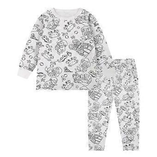 Kreativa Barn DIY Graffiti Pyjamas Hemkläder Set, Färga Dina Egen Pyjamas för Pojkar & Flickor (7-8 År Sjöjungfru)
