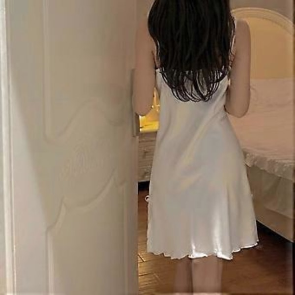 Naisten Seksikäs Pitsi-Chemise Yöpaita Spaghetti-Hihnalla Chemises Yöpaita Sivuhalkaisulla Yöasu Mekko (M valkoinen)