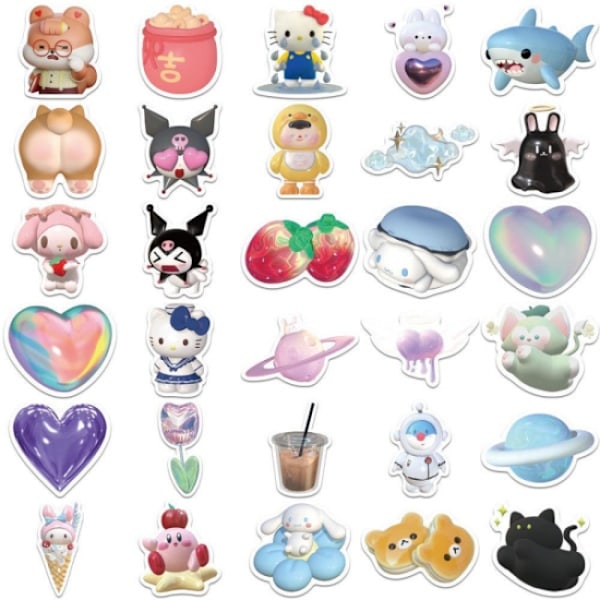 Stickers - Kawaii - 50 st blandade färger