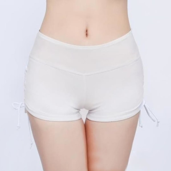 Dam Solid Färg Bikini Botten Sida Plisserad Bandage Strand Badshorts.M.Vit