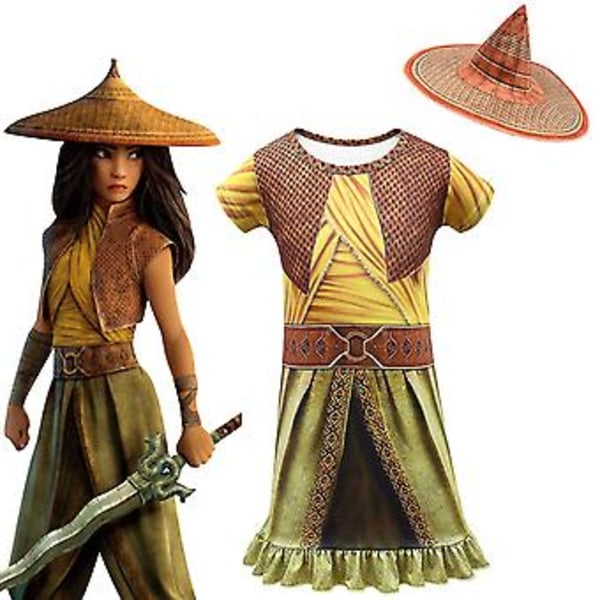 Babytyttöjen mekko Raya ja viimeinen lohikäärme Cosplay Kesä Cartoon Syntymäpäiväjuhlat Prinsessamekot Lasten Poikien Vaatteet (150(11-12v) 80350gold-hat)